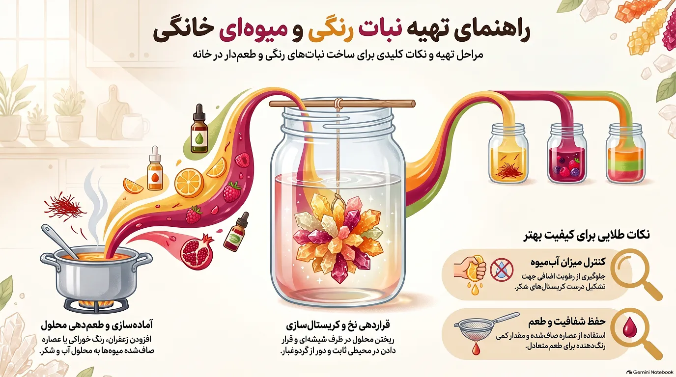راهنمای تهیه نبات رنگی خانگی