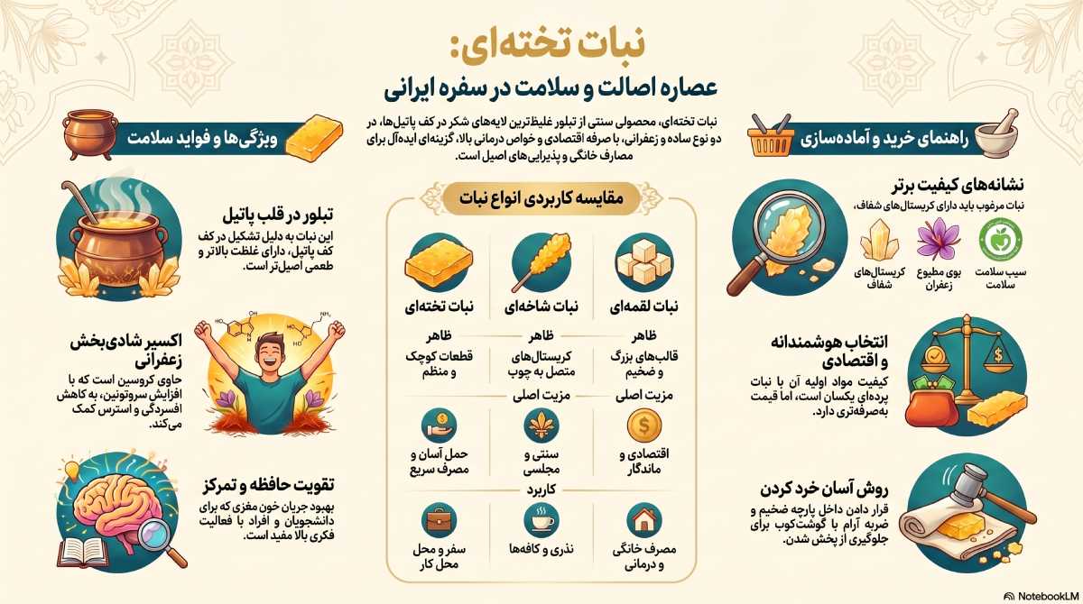 مقایسه ویژگی‌های نبات تخته‌ای و انواع نبات