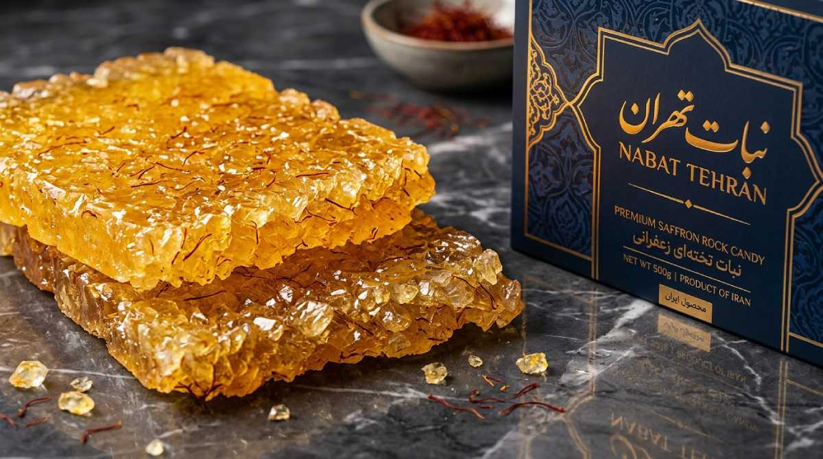 Saffron rock candy slab – Nabat Tehran